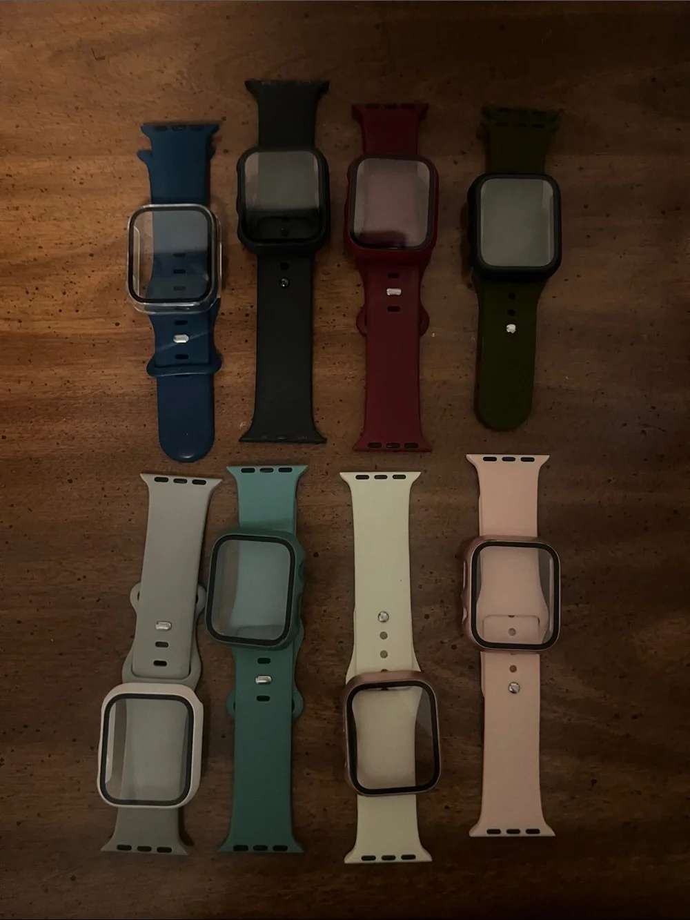 Silicone Apple Watch Bands with Protective Cases - Set of 8